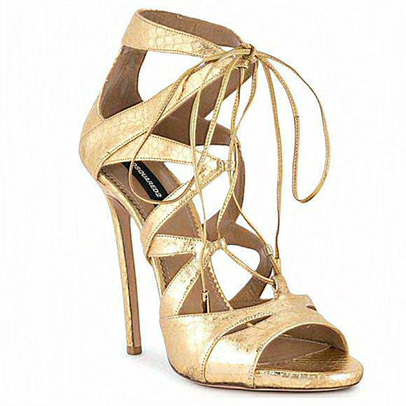 DSQUARED2 Shoes - DSQUARED2 Gold‎ Snake Embossed Strappy Sandals